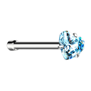 Clous de nez droit argent cristal coeur aqua serti