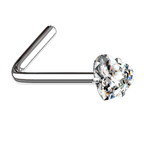 Nasenstecker gewinkelt silber Kristallherz silber gefasst