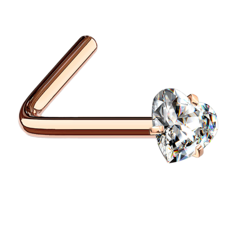 Borchia da naso angolata con cuore in cristallo doro rosa incastonato in argento