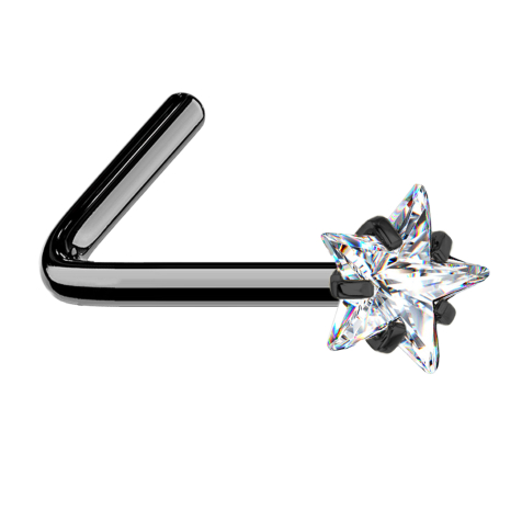 Clous de nez coudés noirs étoile de cristal argentée sertie