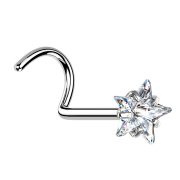 Nose stud curved silver crystal star set in silver