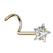 Nose stud curved gold-plated crystal star set in silver