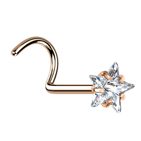 Borchia da naso con stella curva in cristallo doro rosa incastonata in argento