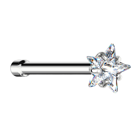 Clou nasal droit argent étoile de cristal sertie dargent