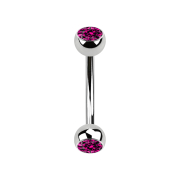 Banane silber mit zwei Kugeln Kristall fuchsia