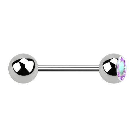 Micro Barbell argent avec boule et boule de cristal multicolore
