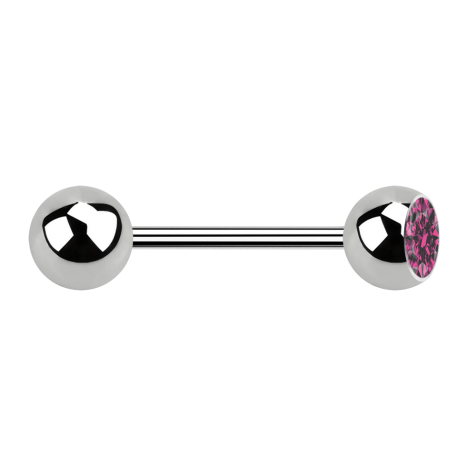 Micro Barbell argent avec boule et boule de cristal rose