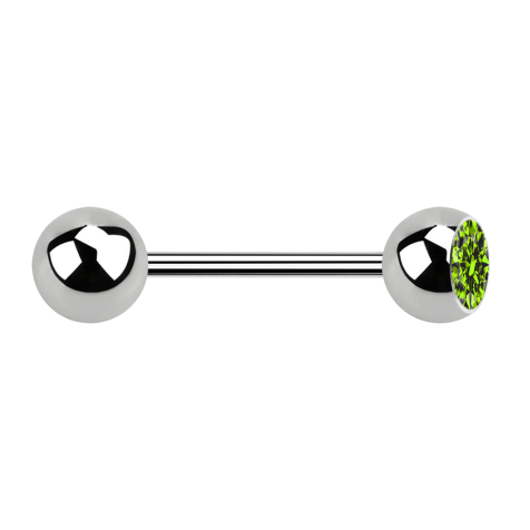 Micro Barbell argent avec boule et cristal boule vert clair