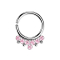 Micro piercing ring silver four balls and seven crystals pink