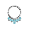 Micro piercing ring silver four balls and seven crystals aqua