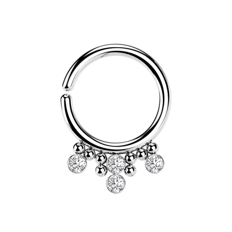 Micro piercing ring silver eight balls and four crystals silver