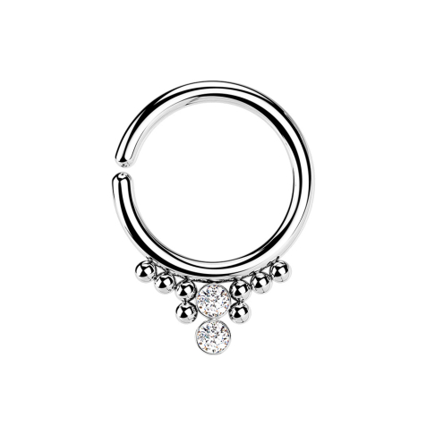 Micro Piercing Ring silber acht Kugeln und zwei Kristalle silber