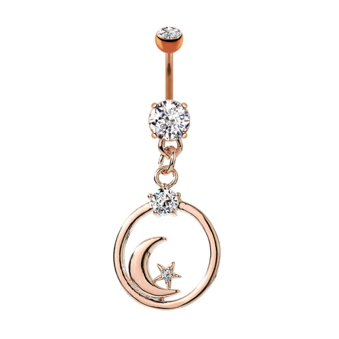 Banana rose gold with two balls crystal silver pendant circle moon and star