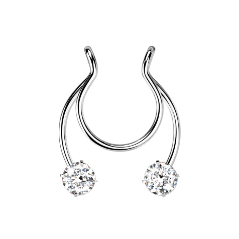 Fake Clip silber Circular Barbell mit zwei Kristallen