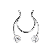 Fake Clip silber Circular Barbell mit zwei Kristallen