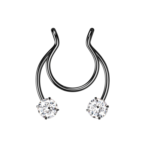 Fake Clip schwarz Circular Barbell mit zwei Kristallen