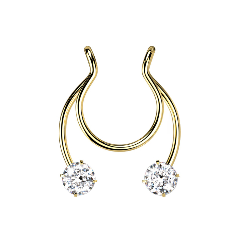 Fake Clip vergoldet Circular Barbell mit zwei Kristallen