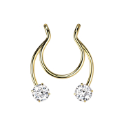 Fake Clip vergoldet Circular Barbell mit zwei Kristallen