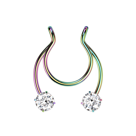 Fake clip colored circular barbell with two crystals