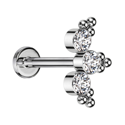 Micro Labret sans filetage argenté boules triangulaires trois cristaux argentés