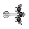 Micro Labret sans filetage argenté boules triangulaires trois cristaux noirs