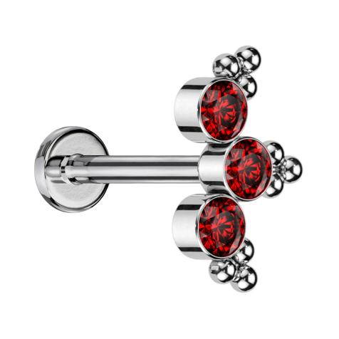 Micro Threadless Labret silber dreiecks Kugeln drei Kristalle rot