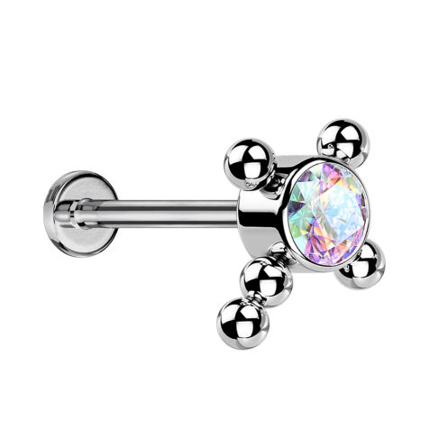 Micro Threadless Labret silber Kreuz Kugeln Kristall multicolor
