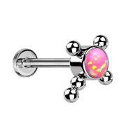 Micro Threadless Labret silber Kreuz Kugeln Opal pink