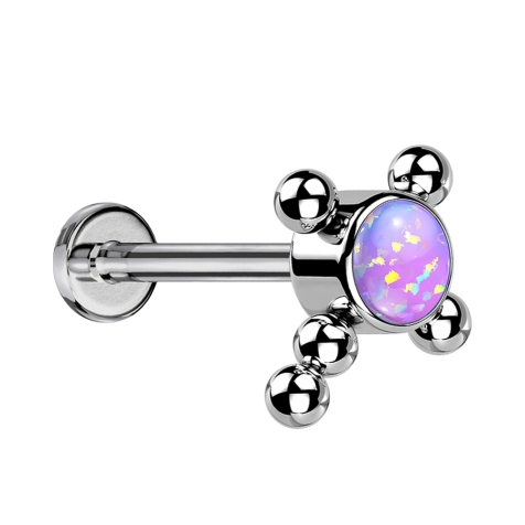 Micro Labret sans filetage argenté boules croisées opale violette