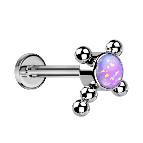 Micro Labret sans filetage argenté boules croisées opale violette