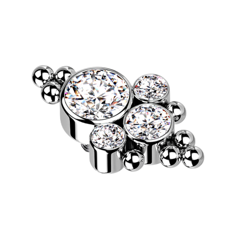 Dermal anchor silver eight balls and four crystals silver