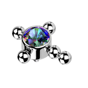Dermal Anchor Silver Cross Beads Crystal Dark Multicolor