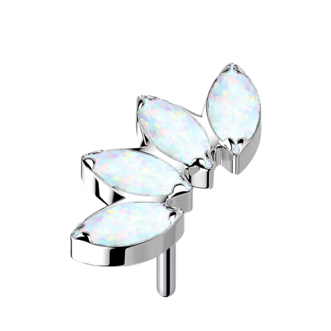 Éventail argenté sans filetage avec quatre opales blanches