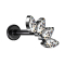 Micro Labret Internal Thread Black Fan with Four Silver Crystals