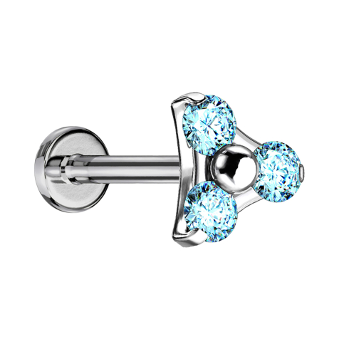 Micro labret filetage intérieur argent triangle trois cristaux aqua