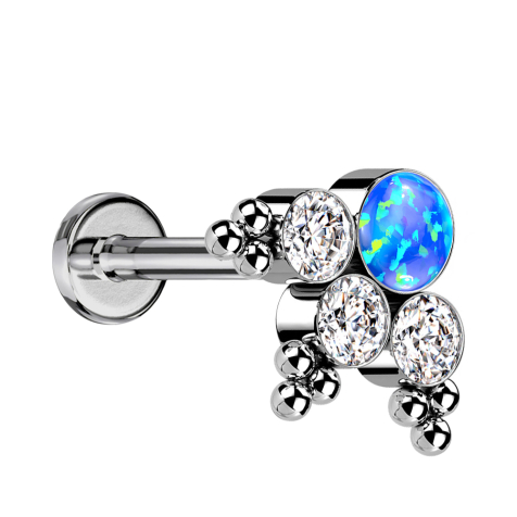 Micro labret filetage intérieur argent boules triangle trois cristaux argent opale bleu