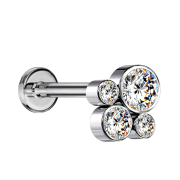 Micro Labret Innengewinde silber vier Kristalle silber