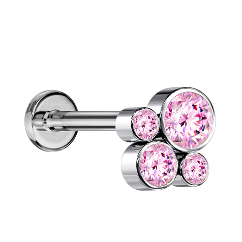 Micro Labret Innengewinde silber vier Kristalle pink