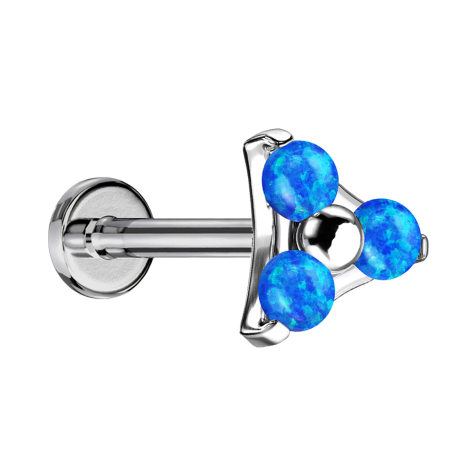 Micro labret filetage intérieur argent triangle trois opales bleues