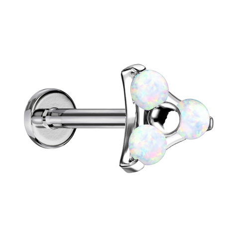 Micro Labret filetage intérieur argent triangle trois opales blanches