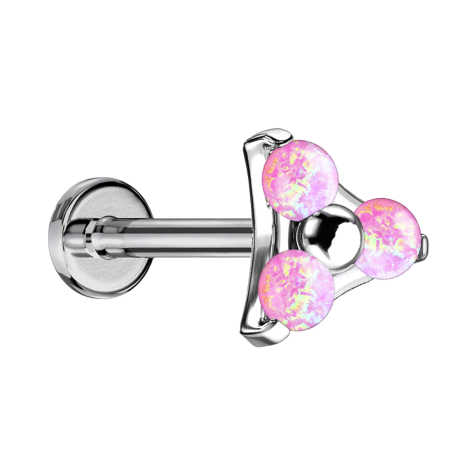 Micro Labret Innengewinde silber Dreieck drei Opale pink