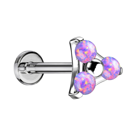 Micro Labret Innengewinde silber Dreieck drei Opale violett