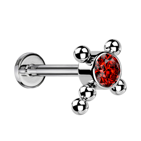 Micro Labret filettatura interna argento croce sfere cristallo rosso