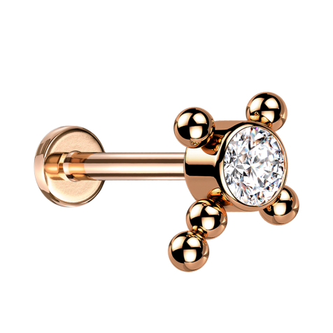 Micro Labret filettatura interna oro rosa croce sfere cristallo argento