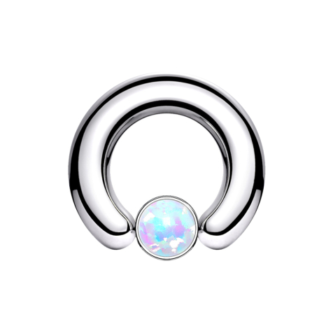 Closure anneau argent disque opale blanc