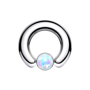 Closure anneau argent disque opale blanc