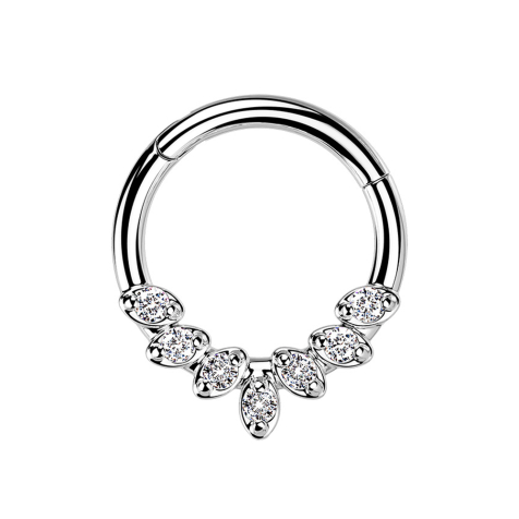 Micro anneau segment pliable argent sept feuilles de cristal argent