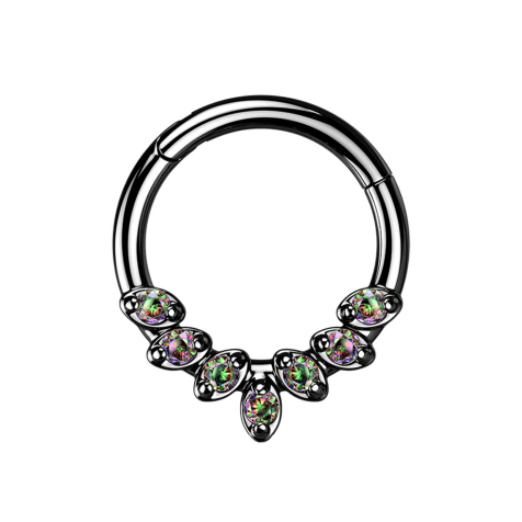 Micro Segmentring klappbar schwarz sieben Kristallblätter dunkel multicolor