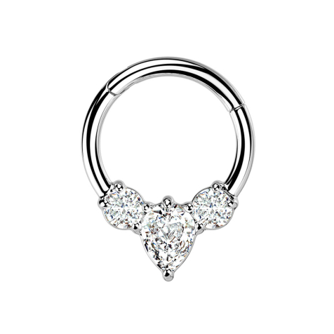 Micro Segmentring klappbar silber Tropfen zwei runde Kristalle silber