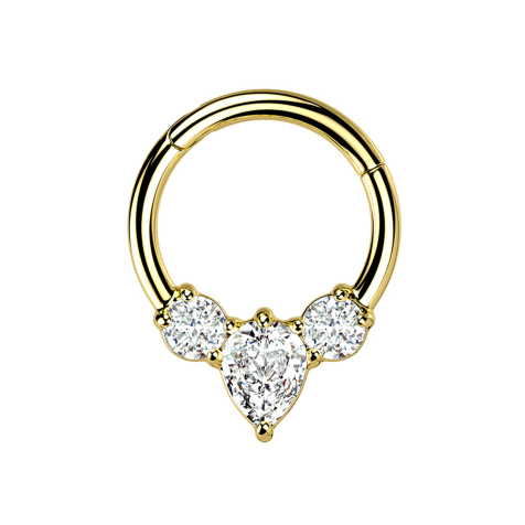Anello micro segmento con cerniera a goccia placcato oro due cristalli rotondi argento